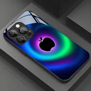 New Gradient Color Purple Blue Green Apple Pattern Tempered Glass Phone Case Suitable for iPhone 17 16, 15, 14, 13, 12, 11 Plus Pro Max