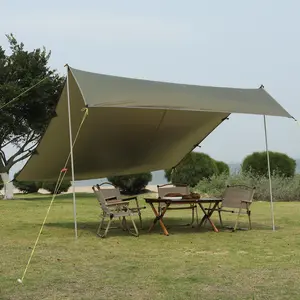 50+ UV Protection Waterproof Heavy Duty Oilcloth Tarp Lightweight Outdoor Shelter Tent Canopy with Aluminum Poles Ground Pegs for Camping Beach Hiking