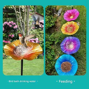 Bird Bath Stake Bowl Flower Shape Bird Feeder Plate Garden Bird Bath Tray for Outdoors Yard Patio Decor