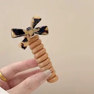 (4pcs)Colorful Telephone Wire Hair Bands, Spiral Hair Ties Phone Cord, Phone Cord Straight Spiral Hair Ties, Bowknot Braided Telephone Wire Hair Bands, Perfect for Various Outfits