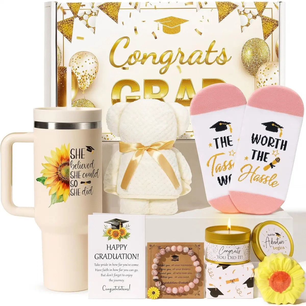 2026 Graduation Gift for Her, Cool Congratulation Gifts for Women Class of 2026 Graduation Gift Basket for College Middle High School Master Best Grad Gifts Box for Nurse Law Graduates - Beige
