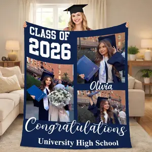 Custom Graduation Blanket Class of 2026, (Click 'Shop Chat', Send Photo/Name) Personalized Congrats Grad Throw with Photo and Name, Unique Graduation Gift for Him or Her, Celebrate Your Achievement