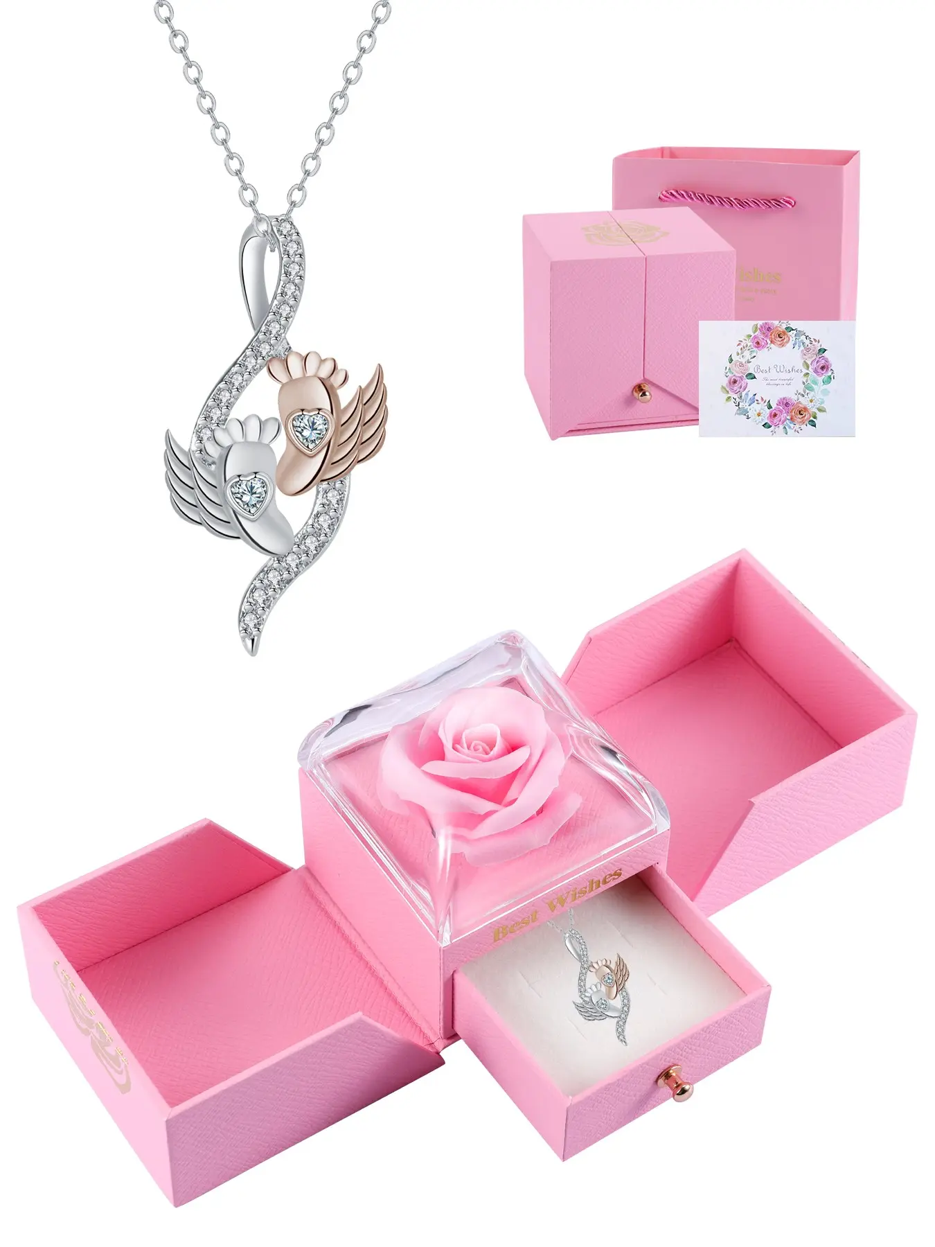 Mother's Day Gift Heart Mommy Of Angel Necklace With Rose Jewelry Gift Box, Heart Pendant Necklaces, Pregnancy Memorial Jewelry for Mom, Miscarriage Gifts for Mother Infant Loss Gifts, Love Heart Necklace, Sentimental Necklaces
