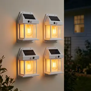 4 Pack Solar Motion Sensor Wall Lights – IP65 Waterproof, Ideal for Courtyard, Villa, or Pathway. Features 3 Lighting Modes, Charges by Day, Turns on with Motion at Night, No Wiring Needed (Black Modern Design), #summervibes