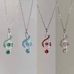 Girls necklace flash rhinestones music note pendant collarbone chain