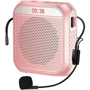 Portable Voice Amplifier for Teachers, 2200mAh Rechargeable Personal Amplifier Mic PA System Headset Microphone with Speaker for Teachers, , Meeting, Tour Guide, Yoga, Classroom (Rose)