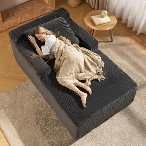 67 Inch Extra-Large Chaise Lounge Chair Indoor, Corduroy Upholstered Boneless Sofa Bed, Deep Seat Sleeper Couch Reading Chairs, Cloud Sofas Couches for Living Room bedroom with 3 Pillows, No Assembly Required