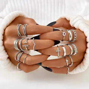 Silver Knuckle Rings Set for Women, Dainty Stackable Layering Rings, Thumb & Finger Rings, Trendy Cute Jewelry, Birthday Gift for Her, 925 Sterling Silver Hypoallergenic, Mixed Sizes