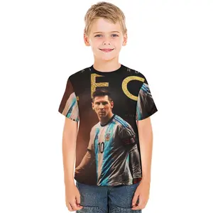 Young Girl's and Boy's Messi Graphic Tees,Back To School Clothes Girls, Black Round Neck Print T-Shirts, Machine Washable, Suitable For Outdoor Sports A0927-24