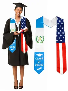 GraduationMall  US / Guatemala Country Flag Graduation Stole Print Sash for Study Abroad International Students Class of 2026 Silky SatinCapeShawl Set
