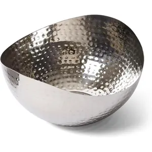 Large Decorative Bowl, Stainless Steel Salad Serving Fruit Bowl, Hammered Centerpiece Bowl (10" Round)