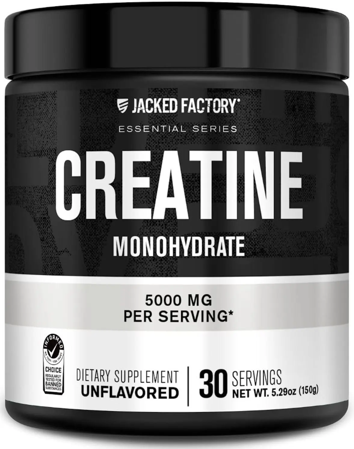 Jacked Factory Creatine Monohydrate Powder 150g - 5g Daily Micronized Creatine Monohydrate for Men and Women, Vegan-Friendly, Third-Party Tested - 30 Servings, Unflavored