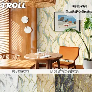 Modern Simple Water Wave Stripe Wallpaper Roll, 3D Visual Effect, Thick PVC Material, Non-Self Adhesive, Multiple Colors Available