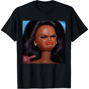 [Winter Outfits]Contemporary Black Doll Face Meme Reaction TShirt Featuring Angry Disgusted Expression for Humorous Style