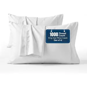 1000 TC Pillowcases Set of 4  Egyptian  Pillow Cases with Long Staple  & Sateen Weave, Silky Soft Hotel Like Bed Pillow Covers, Snug Fit (White, 4 count )