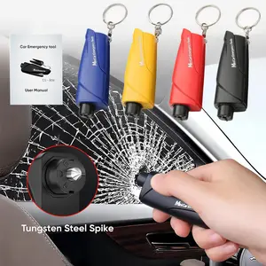 4 Pack 3-In-1 Car Window Breaker And Seatbelt Cutter With Keychain Tool , Car Emergency Escape Tool, Glass Breaker And Seat Belt Cutter With User Manual For Land And Underwater, Idea Gift For Family and Friends