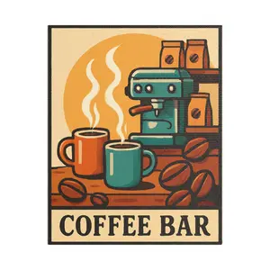 Coffee Bar Poster Satin Canvas Stretched | Retro Espresso Machine Wall Art