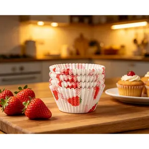 JUMRHFAN 100 Count Strawberry Mini Baking Cups, Non-Stick Cupcake & Muffin Liners, Disposable Paper Wrappers for Wedding, Birthday, Mother's Day & Valentine's Day