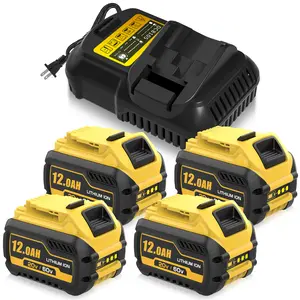 High-Capacity 4-Pack: 12Ah Lithium Batteries&Charger for DeWalt 60V Max System | Works with DCB606 Series | Features LED Indicators & Bonus Drill Bit Collection fathersdaygift