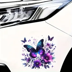 Butterfly & Flower Pattern Vibrant Graphics Car Sticker, 1 Count Creative Car Decal, Universal Car Exterior Decoration Accessories Versatile Usage for Car Window, Laptop, Phone, Motorcycle