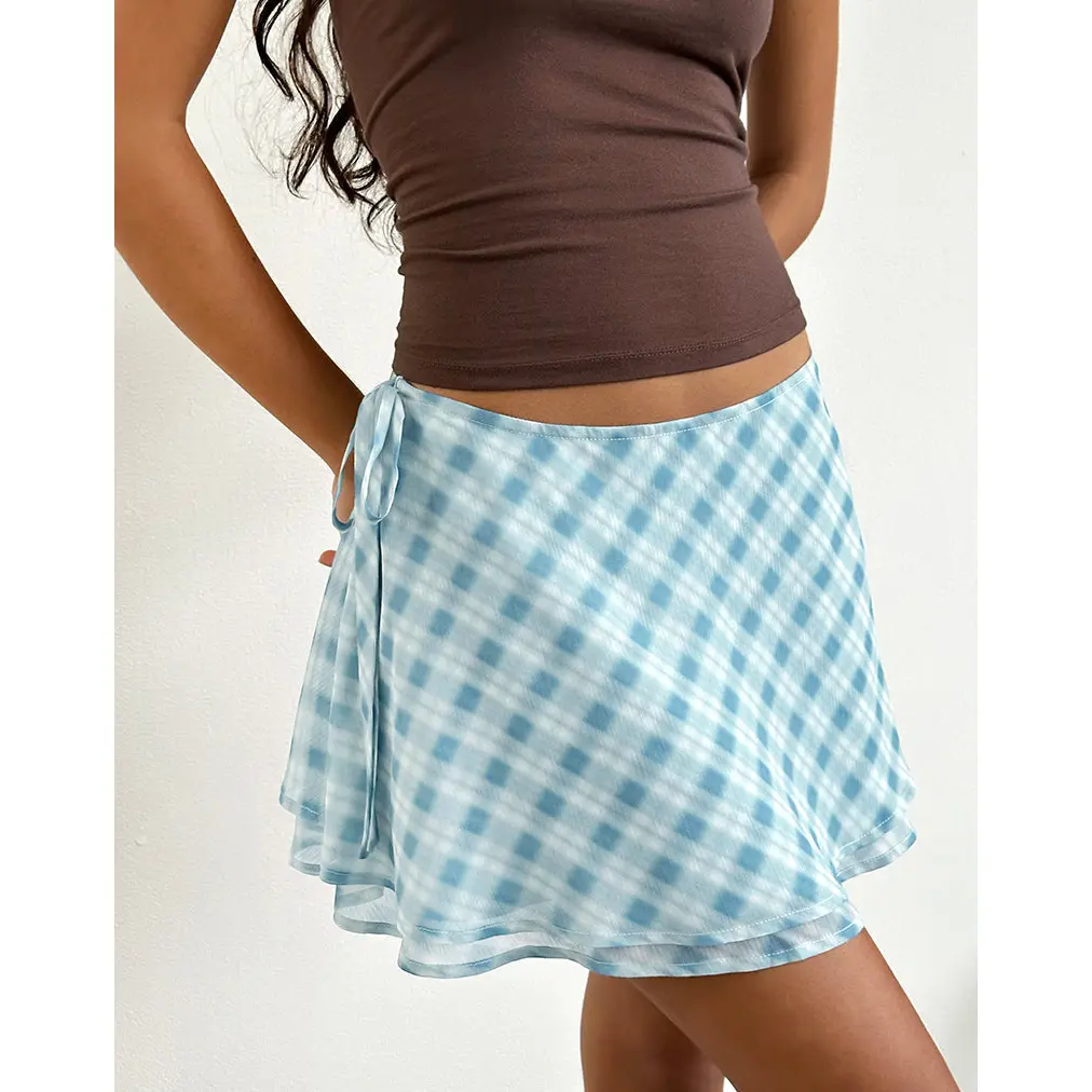 Anora Mini Skirt in Blurred Check Blue