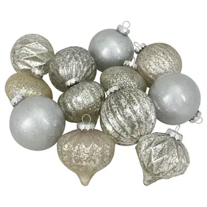 Northlight 12-Ct Champagne & Silver Glass Style Glass Ornament
