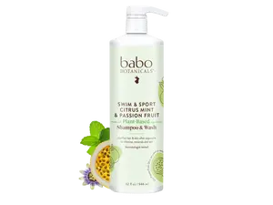 Babo Botanicals Swim & Sport Citrus Mint & Passion Fruit Shampoo & Wash – Made with Plant-Based Ingredients – Clarifies Hair & Skin After Exposure to Chlorine, Minerals and Salt – Dermatologist Tested – 32 fl oz (946 ml)