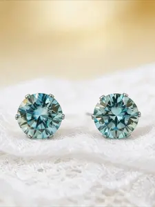 1pair 0.5 Carat Stainless Steel Six-Prong Crown Blue-Green Synthetic Moissanite Stud Earrings, Charming Jewelry for Your Beloved, Perfect for Thanksgiving, for Lady