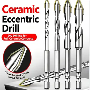Hex Shank Offset Eccentric Drill Bit, Ceramic Stone Rock Board Multi-Function Drill, Full Ceramics Super Hard Dry Drilling Bit