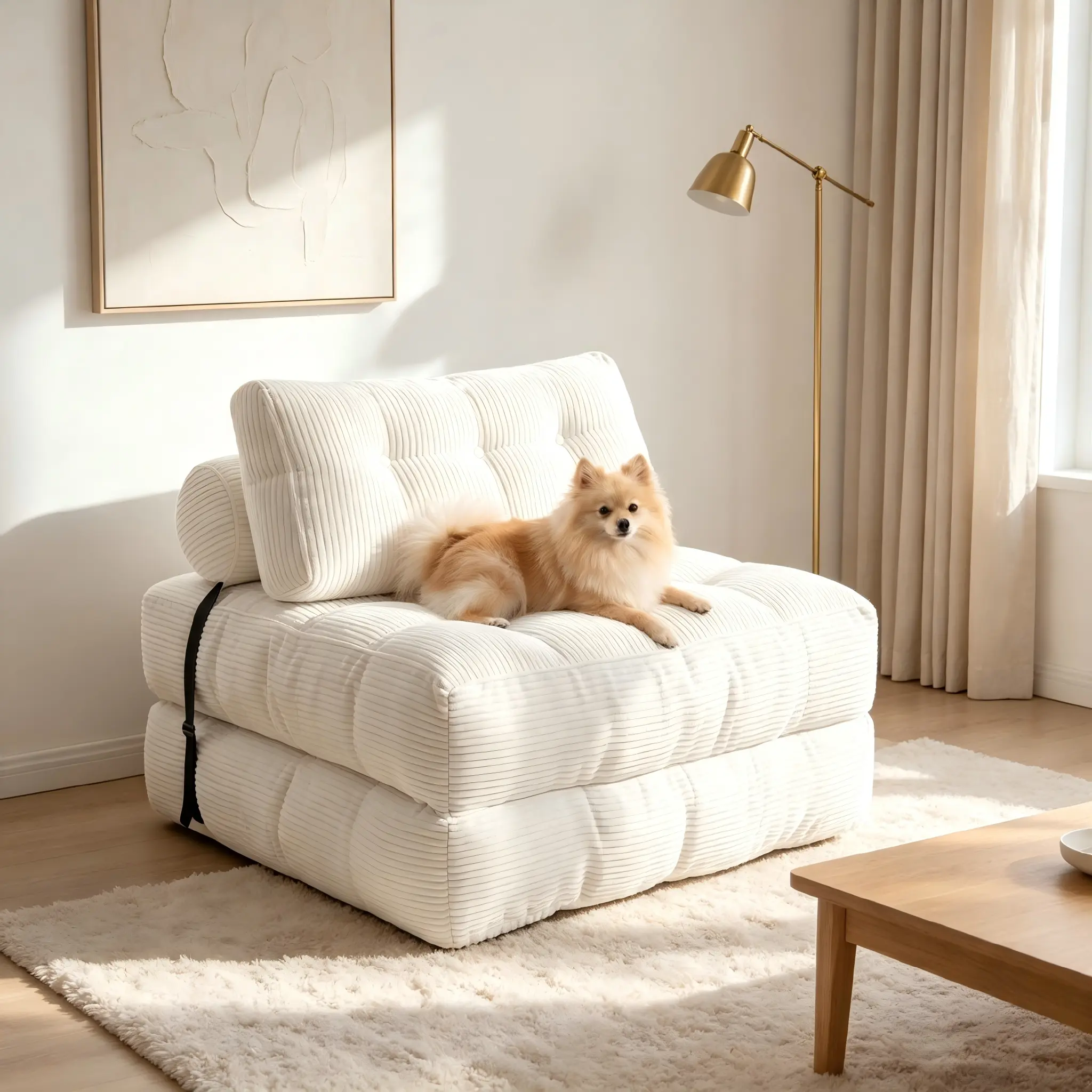 【Cream Sofa Bed!!! 】Mr IRONSTONE Folding Sofa with Headrest, Convertible Sleeper Chair with Pillow Foldable Mattress with Back Support, Pink Gray Beige for Small Living Spaces