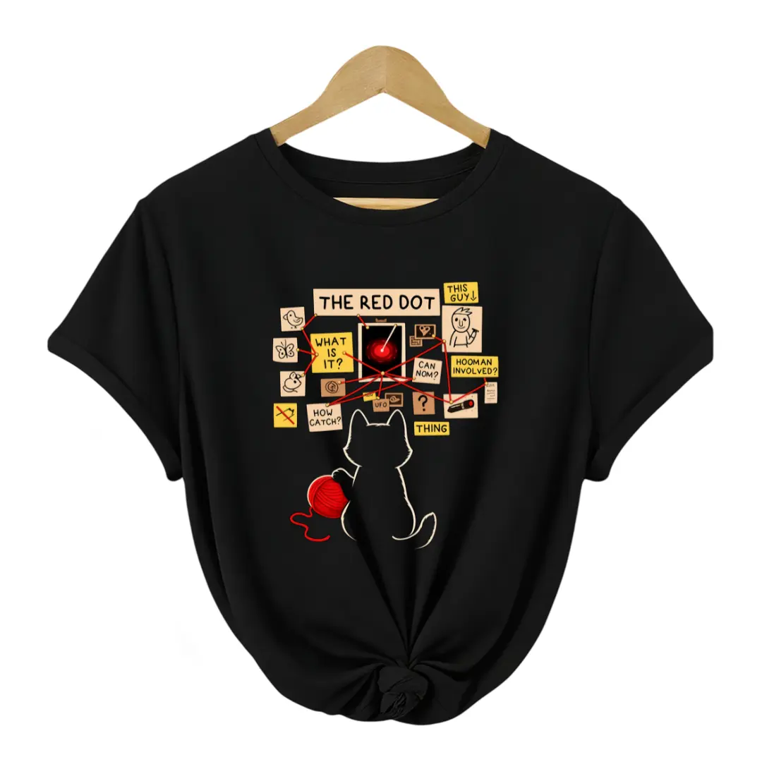 Funny Cat Meme Laser Pointer Cat Lovers Men Women Black Cat Detective Red Dot Investigation Conspiracy Board T-Shirt Men Medium