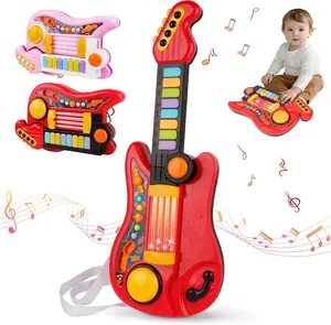 Kids Guitar 2 in 1 Musical Instruments for Kids Piano Toddler Toy Electric Guitars With Strap Music Toys For 3-6 Year Old Boys Girls Christmas Gifts (Red)