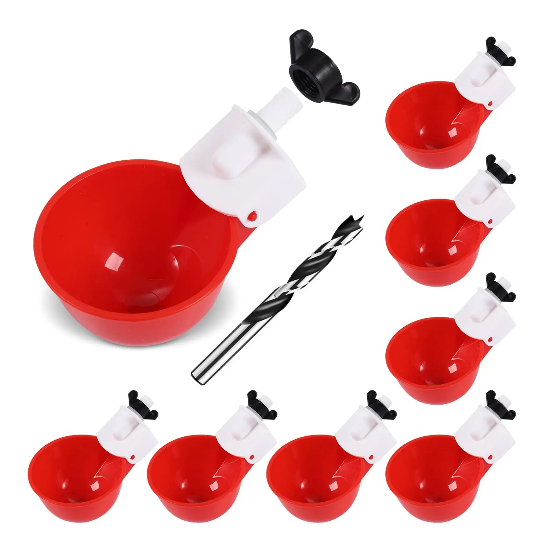 8-Pack Red Automatic Chicken Waterer Cups - Leakproof Automatic Fill Feeding Tool with Matching Drill for Poultry, Small Animals, Clean Coop #summerwins