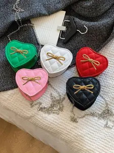 Heart-Shaped Candy Color Mini Crossbody Wallet, Gold Bow, Fashion Zipper Shoulder Bag, Detachable Chain Strap, PU Leather, Daily Use, Travel, Party
