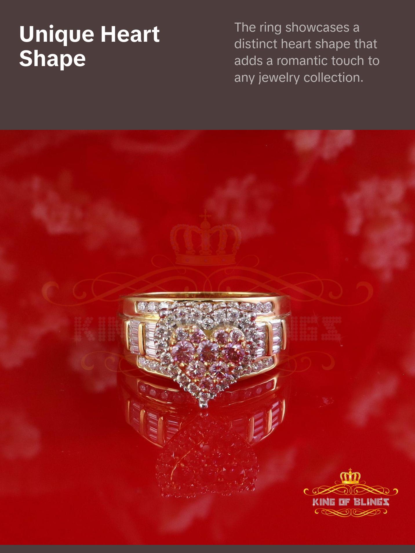 King of Bling's Womens 1.50ct 925 Silver VVS D Pink Moissanite Yellow Cinderella HEART Ring SZ 8