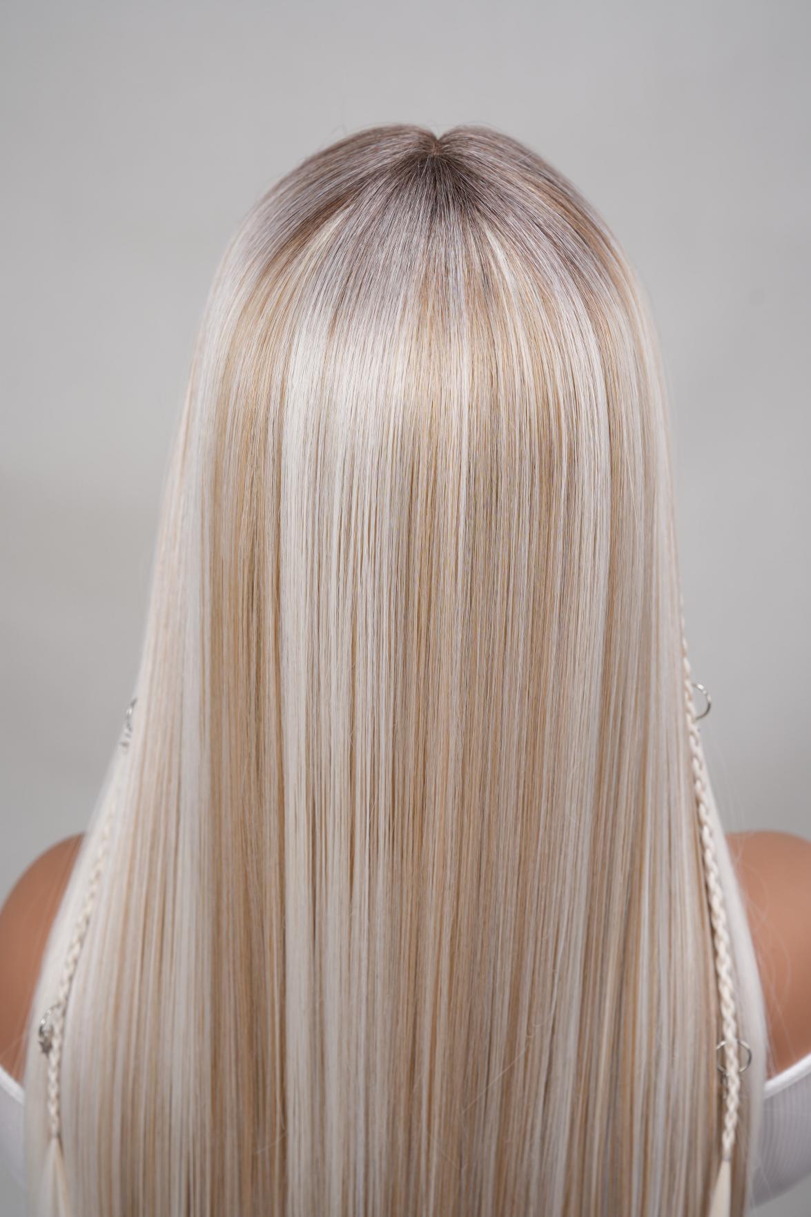 Noble 30 Inch Ash Blonde Ombre Straight Wig with Braids & Star Charms