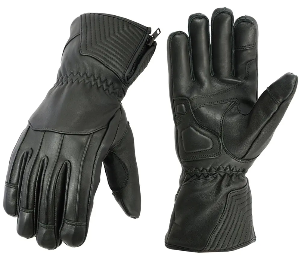 DANIEL SMART PowerDrive ColdGear Men's 1.0 – 1.1Mm Leather Heavy-Duty Waterproof Gauntlet Cuff Motorcycle Gloves with Wrist Zipper, Zipper on Wrist Area for Work Safety Use, Drum-Dyed