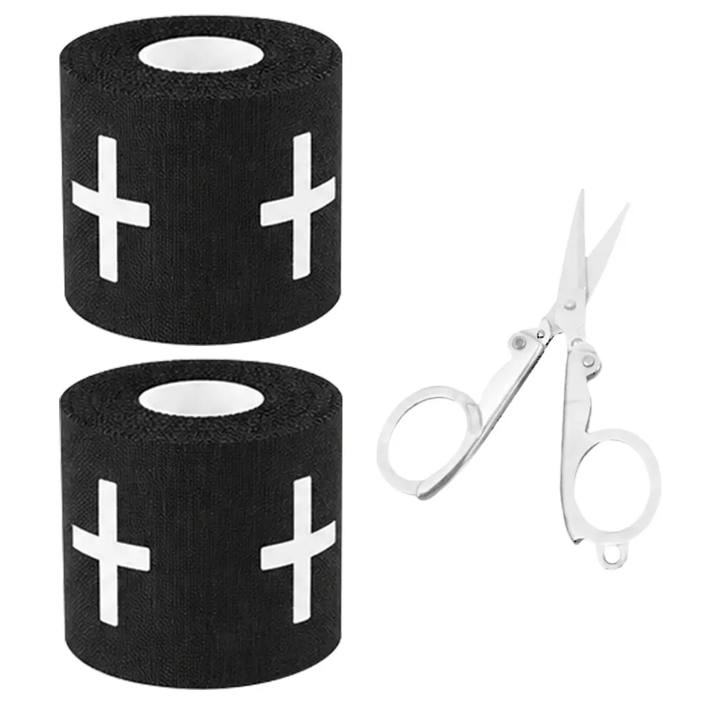 2 Packs Christian Athletic Tapes with 1pc Scissors Kit, Religious Sport Tape with Cross White Black Cross Athletic Wrist Tapes for Sports Gymnastics Tennis Baseball Boxing Athlete First Aid Injury Wrap