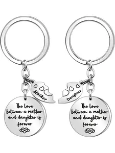 Mother & Daughter Design Keychain, Cute Heart Shaped Stainless Steel Keychain for Women Mom Daughter Gifts, Fashion Accessories for Daily Use, Personalized Heart Tag