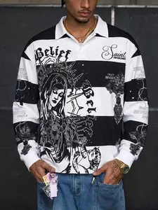 Men's Long Sweatshirt with All over Print, Casual Loose-Fit Long Sleeve Top for Spring & Fall, Comfortable Streetwear for Outdoor Activities