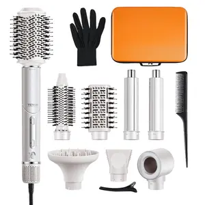 VEVOR Hair Styler Dryer Brush, 7-in-1 Professional Multi Styler, 110, 000RPM High-Speed Hot Air Styler with Brushless Motor, 2 Auto-Wrap Curler, 3 Brushes 3 Nozzle, 90 Folding Design for Fast Drying