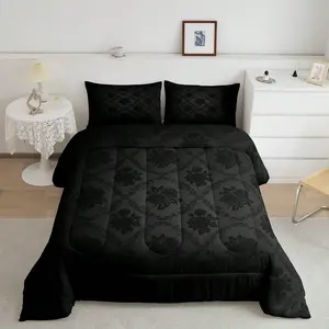 3-piece Gothic style retro dark flower quilted quilt set - soft, lightweight, breathable, 200gcm quilted filling, including 1 blanket and 2 pillowcases (excluding pillow core) suitable for bedroom, dormitory, air-conditioned room exclusive decoration
