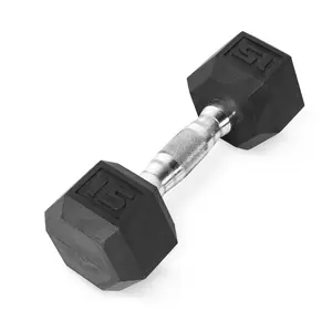 Barbell, 15lb Rubber Hex Dumbbell, Single