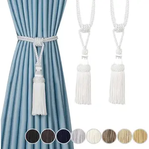 2 count Curtain Tassel Tiebacks,  Tassels Curtain Tie-Backs Rope Holdbacks for  Office Decor-White