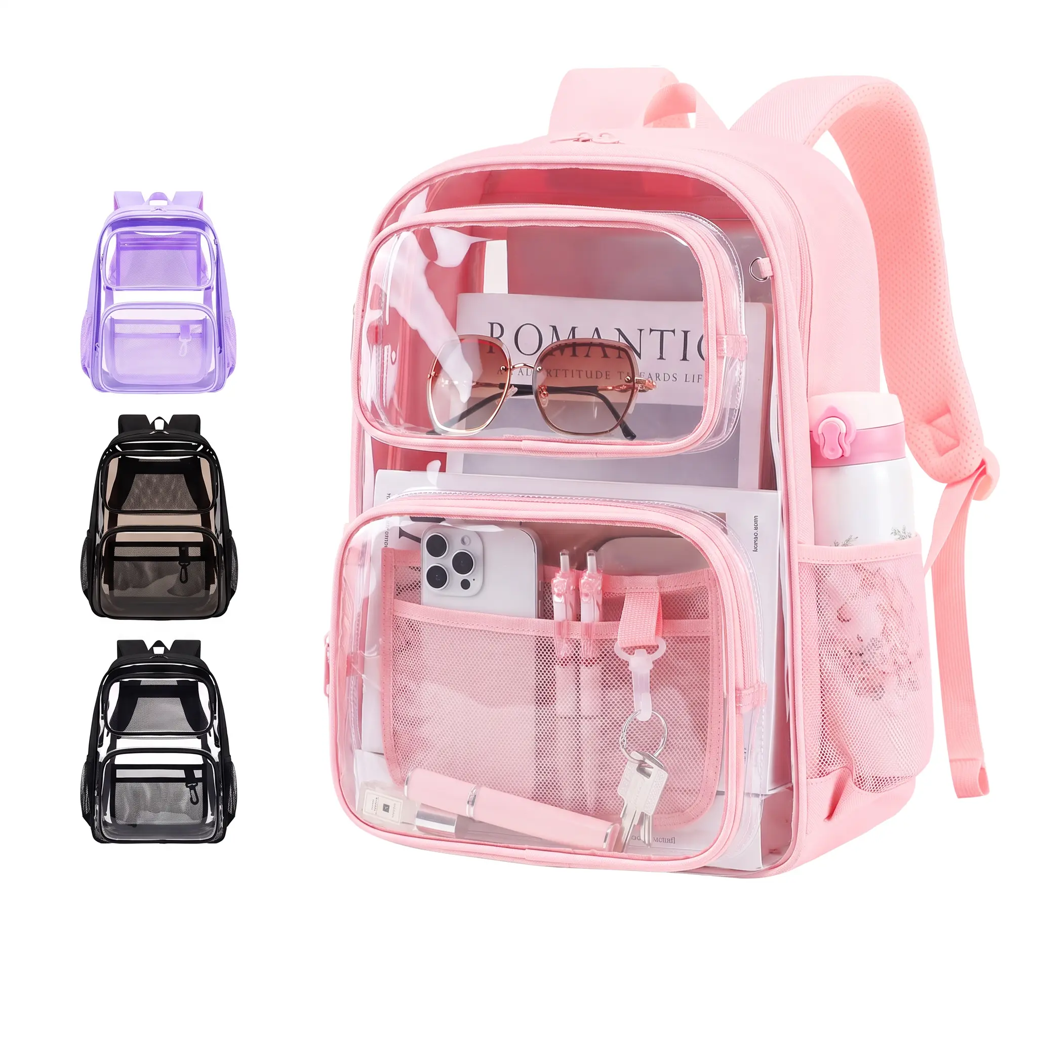 Softcarry Clear Backpack, Stadium Approved Clear Bag with Heavy-Duty PVC Design, Clear School Bookbag with Laptop Compartment & Multi Pocket Storage for School, College, Concerts, Sports Events & Travel