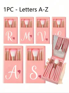 Portable Makeup Brush Set with Mirror, Heart Letter A-Z, Multi-Functional Brushes, Mini Cosmetic Pen, Foundation & Eyeshadow Brushes, Makeup Brushes Kits
