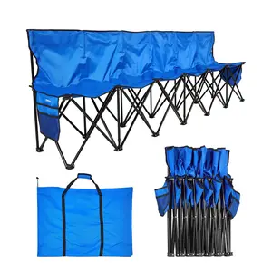 fathersdaygift VEVOR Portable Folding Bench, 6 Seat Foldable Soccer Bench with Side Pockets and Carrying Bag, Lightweight Sideline Seating with Back Rest for Football, Baseball, Camping, Outdoor Events, Blue