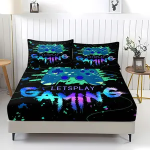 Cyberpunk Game Controller Print Bed Skirt Set, Includes 2 Pillowcases, Breathable and Skin-Friendly, Cool Gaming Bedroom Decor
