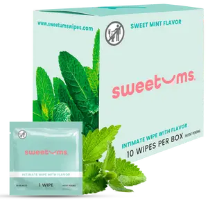 SWEETUMS Sweet Mint Flavored Feminine Wipes - 10 Wipes per Box - Scented, Gentle, pH Balanced, Dermologist Tested, Essence