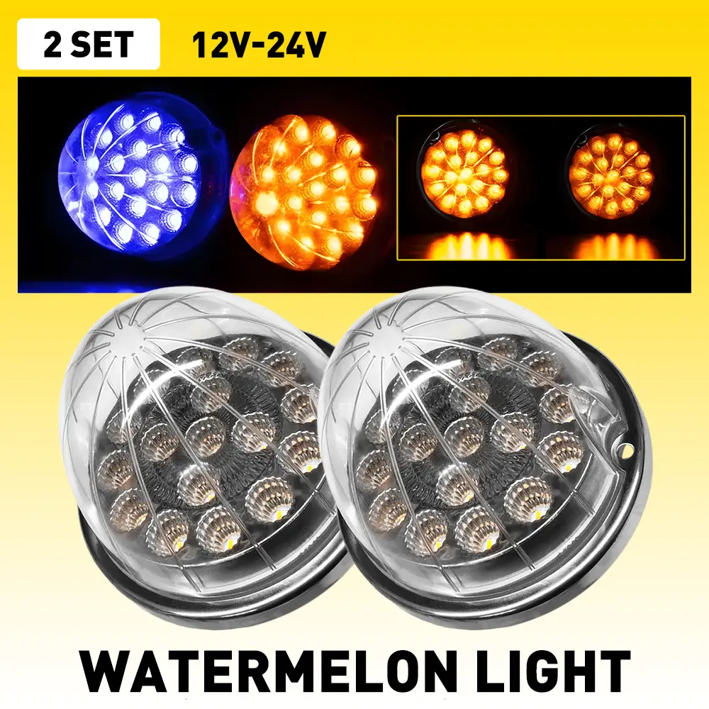 AUXITO 2Pcs Amber Blue Watermelon LED Lights w/ Chrome Ring Side Marker Clearance Lamps AUXITO 2Pcs Amber Blue Watermelon LED Lights w/ Chrome Ring Side Marker Clearance Lamps